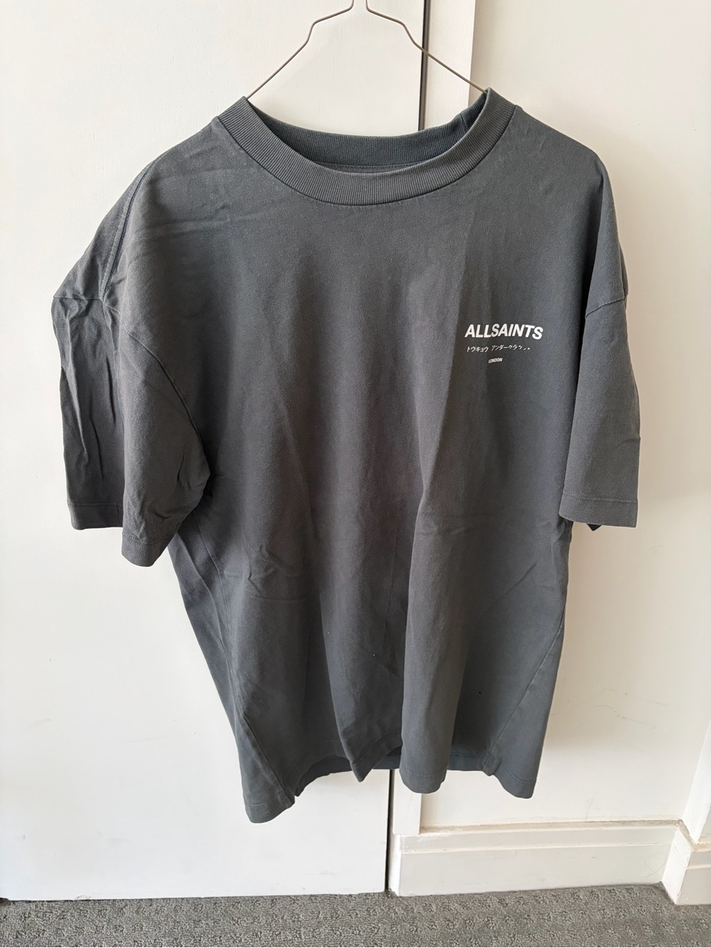 AllSaints Men's Slate Gray Logo Short Sleeve Tee